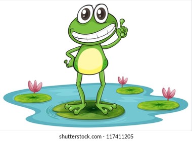 illustration of a frog with lotus plants on white