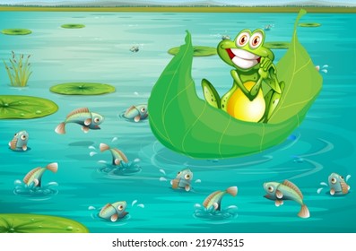 Illustration of a frog in a pond