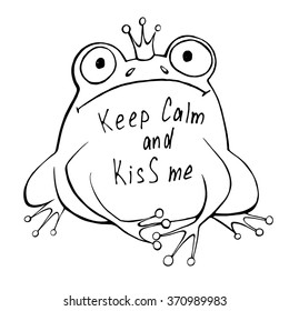 Illustration of the frog Princess with the inscription 'keep calm and kiss me'