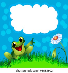  illustration frog sits in herb and flower and points to message