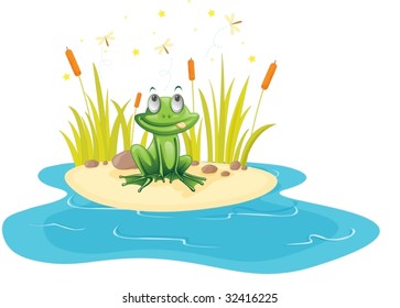 Illustration Frog Sitting Near Pond Stock Vector (Royalty Free ...