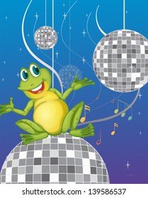 Illustration of a frog sitting on a disco light