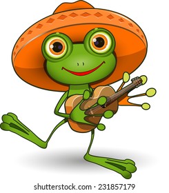 Illustration frog in a sombrero with a guitar