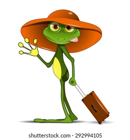 Illustration Frog with a Suitcase in a Hat