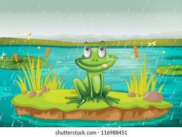 illustration of a frog and a water on a white background