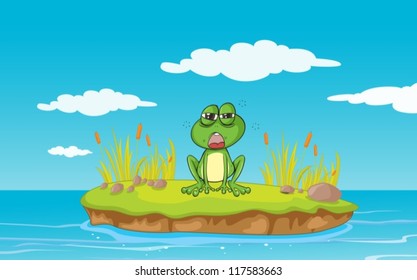 illustration of a frog and a water on a white background