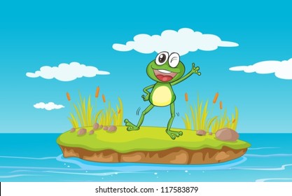 illustration of a frog and a water on a white background