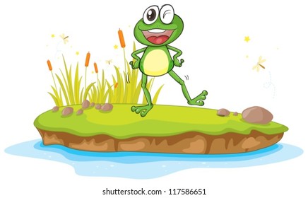 illustration of a frog and a water on a white background