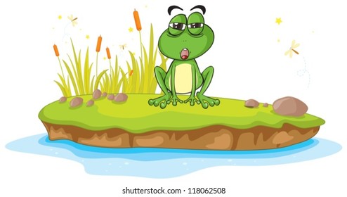 illustration of a frog and water on a white background
