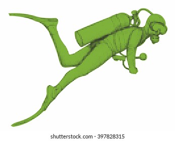 illustration frogman , black and white drawing, white background