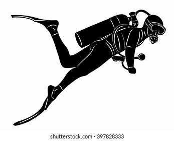 illustration frogman , black and white drawing, white background