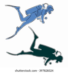 illustration frogman , color drawing, white background