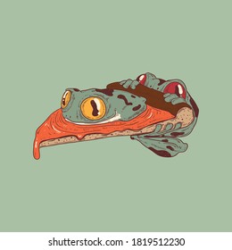 Illustration of frogs enjoying tasty pizza