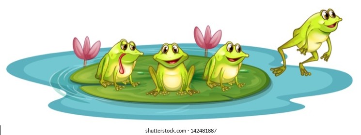 Illustration of the frogs in the pond on a white background