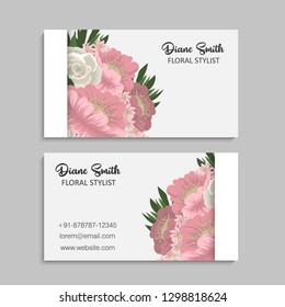 illustration of front and back of corporate business card with floral design