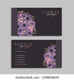 illustration of front and back of corporate business card with floral design