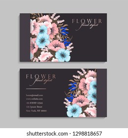 illustration of front and back of corporate business card with floral design