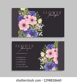 illustration of front and back of corporate business card with floral design