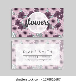 illustration of front and back of corporate business card with floral design