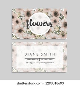 illustration of front and back of corporate business card with floral design