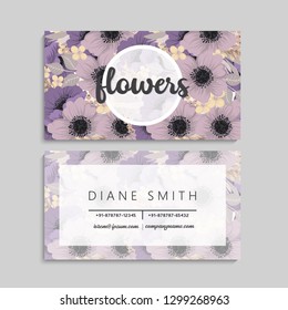 illustration of front and back of corporate business card with floral design