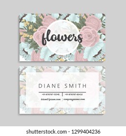 illustration of front and back of corporate business card with floral design