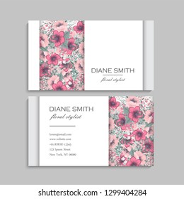 illustration of front and back of corporate business card with floral design