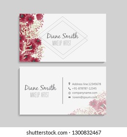illustration of front and back of corporate business card with floral design