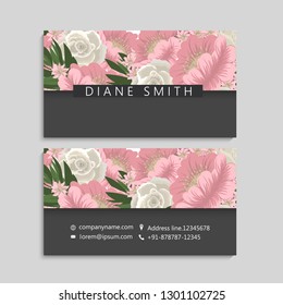 illustration of front and back of corporate business card with floral design