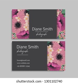 illustration of front and back of corporate business card with floral design