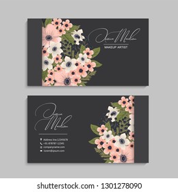 illustration of front and back of corporate business card with floral design