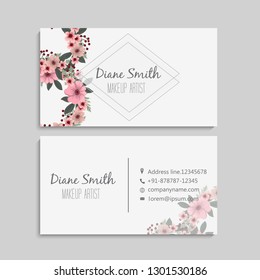illustration of front and back of corporate business card with floral design