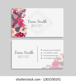 illustration of front and back of corporate business card with floral design