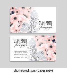 illustration of front and back of corporate business card with floral design