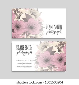 illustration of front and back of corporate business card with floral design