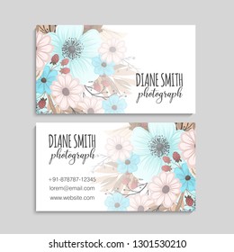 illustration of front and back of corporate business card with floral design