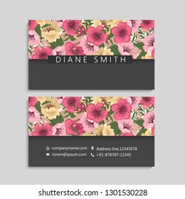 illustration of front and back of corporate business card with floral design