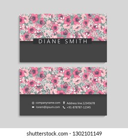 illustration of front and back of corporate business card with floral design