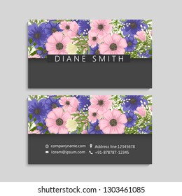 illustration of front and back of corporate business card with floral design