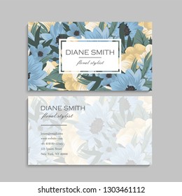 illustration of front and back of corporate business card with floral design