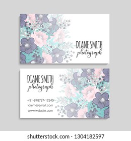 illustration of front and back of corporate business card with floral design