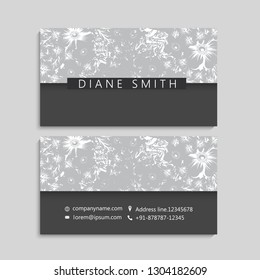 illustration of front and back of corporate business card with floral design