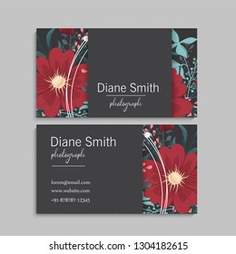 illustration of front and back of corporate business card with floral design