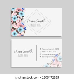 illustration of front and back of corporate business card with floral design