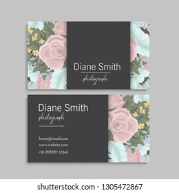illustration of front and back of corporate business card with floral design