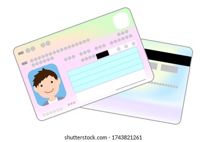 Illustration of front and back of my number card with male face photo