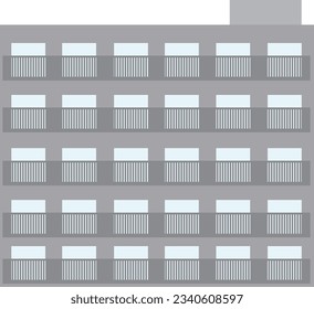 Illustration of the front of a high-rise apartment building.
