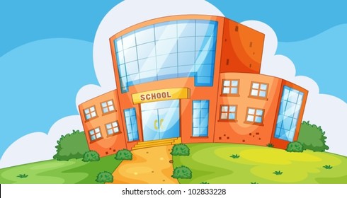 Illustration of the front of a school