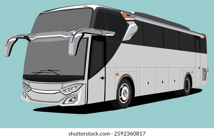 illustration of the front view of a gray bus on a blue background