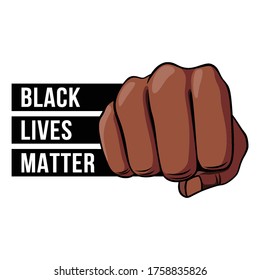 Illustration of a Front View of a Right Human Hand Punching Towards the Viewer. March to Protest the Recent Killing of Black Men